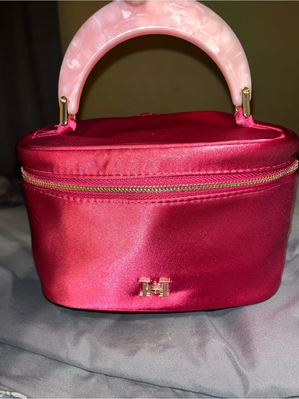 Pink Satin Carolina Herrera Top-Handle Cosmetic Case